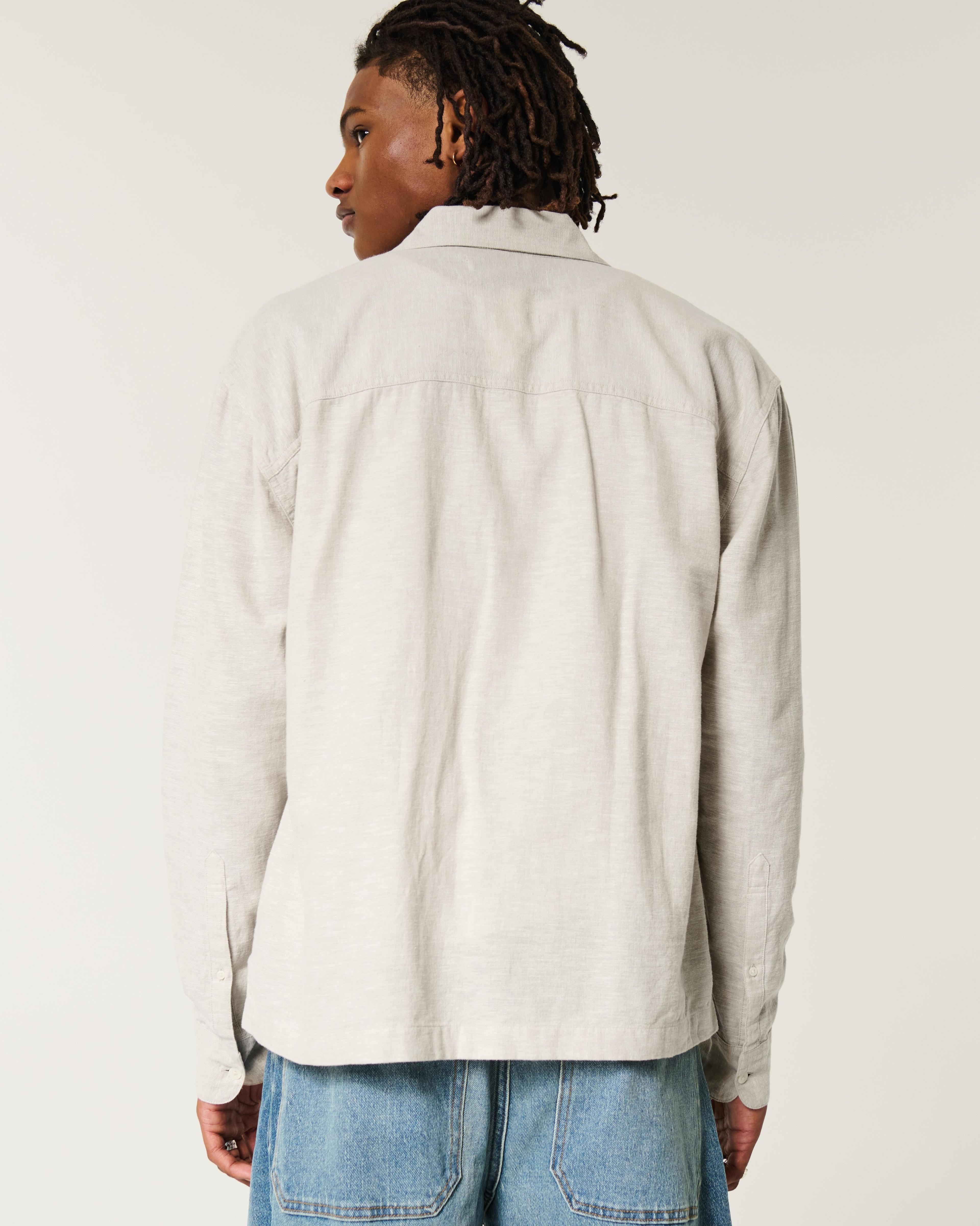 Linen-Blend Button-Through Shirt Product Image