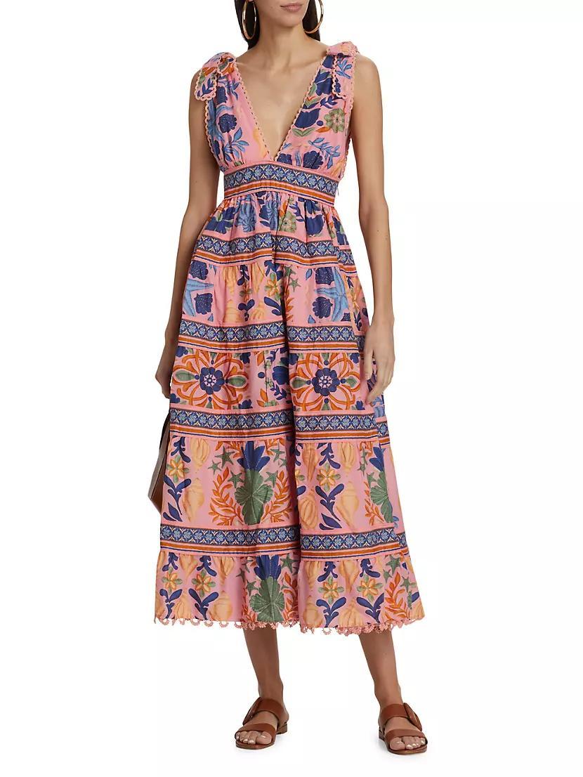 Seashell Tapestry Tiered Midi-Dress Product Image