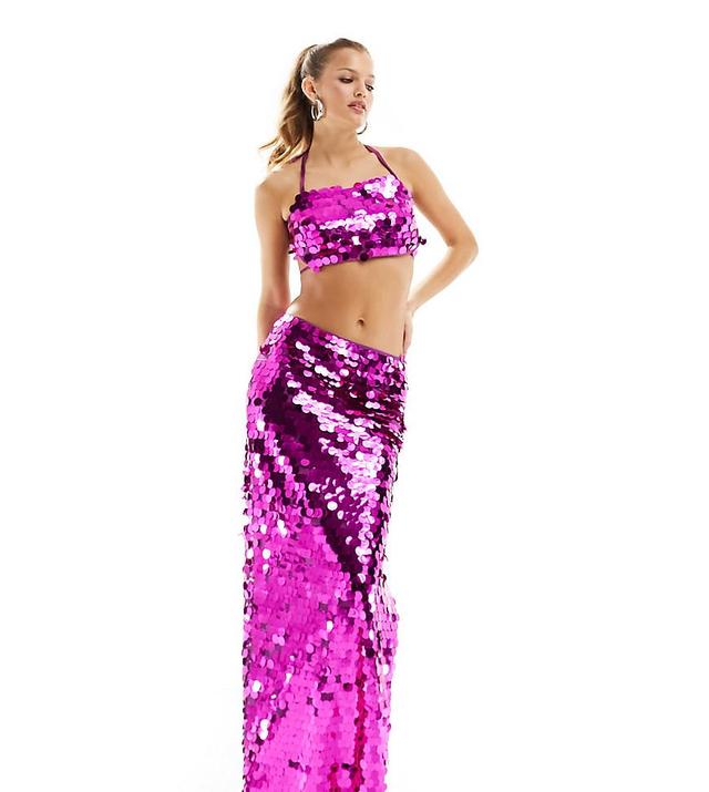 Jaded Rose Petite disc sequin maxi skirt in pink - part of a set Product Image