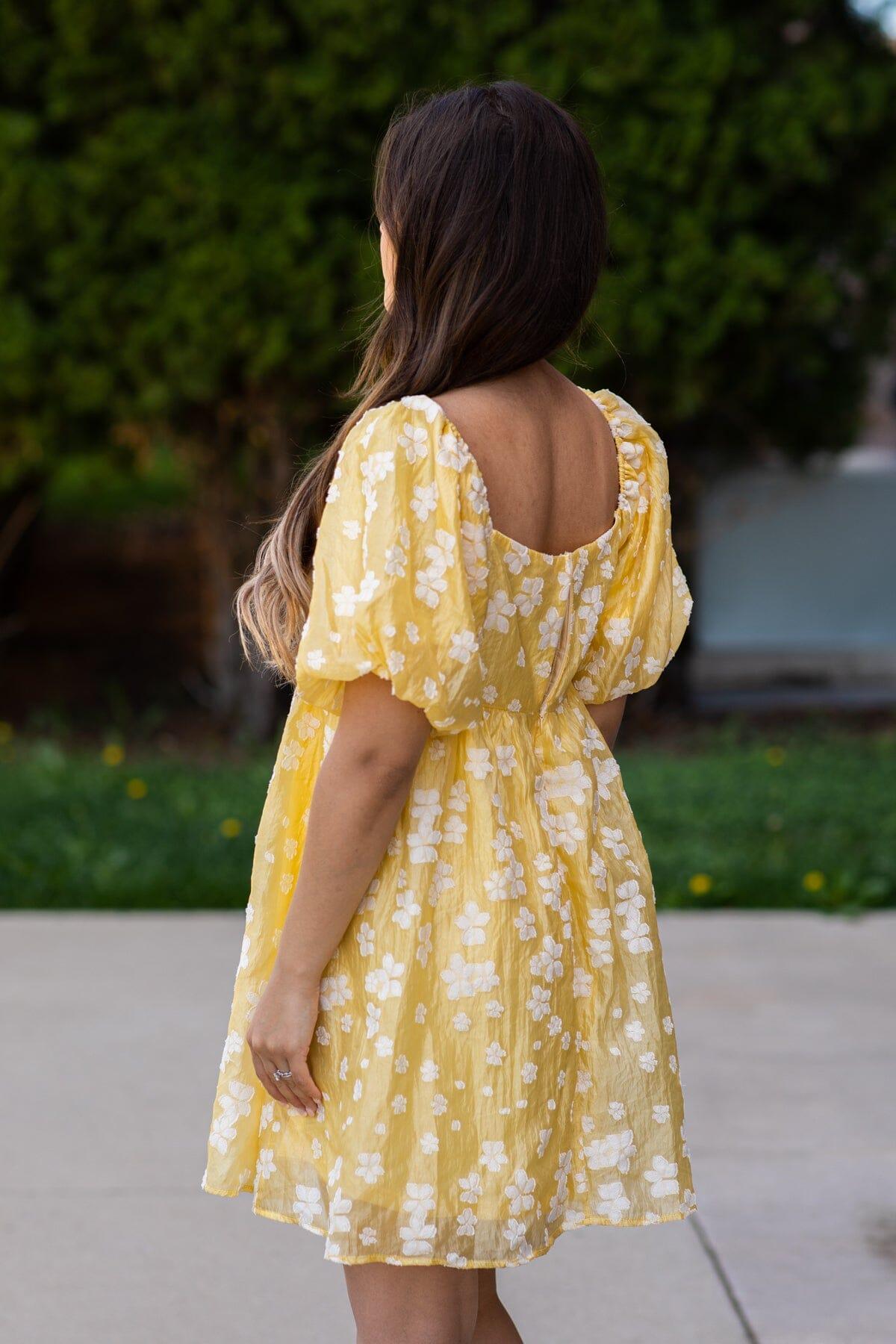 Pastel Yellow Floral Puff Sleeve Dress product image