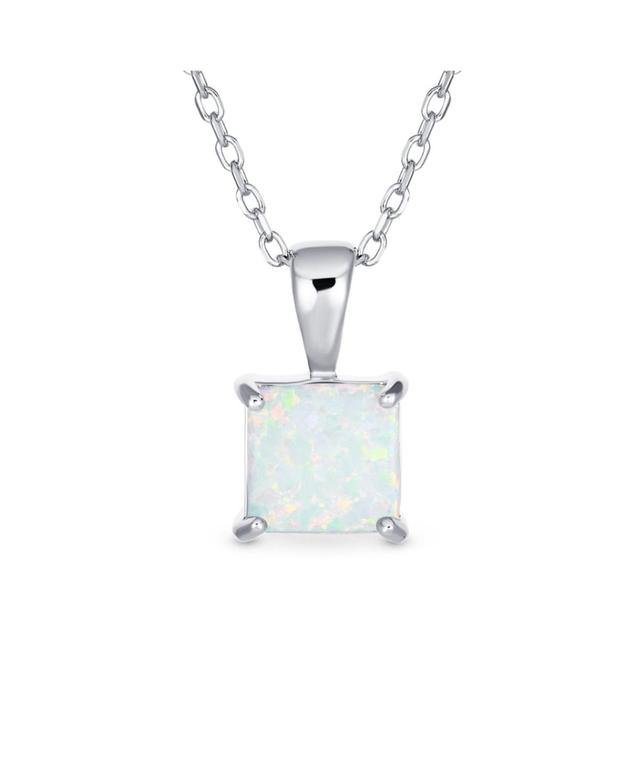 Bling Jewelry Dainty 4 Prong Set 1.25 Ct Solitaire Square Princess Cut White Synthetic Opal Pendant Necklace For Women Sterling Silver Product Image