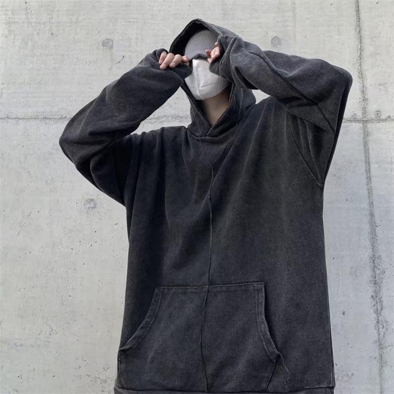 Long-Sleeve Plain Washed Hoodie Product Image