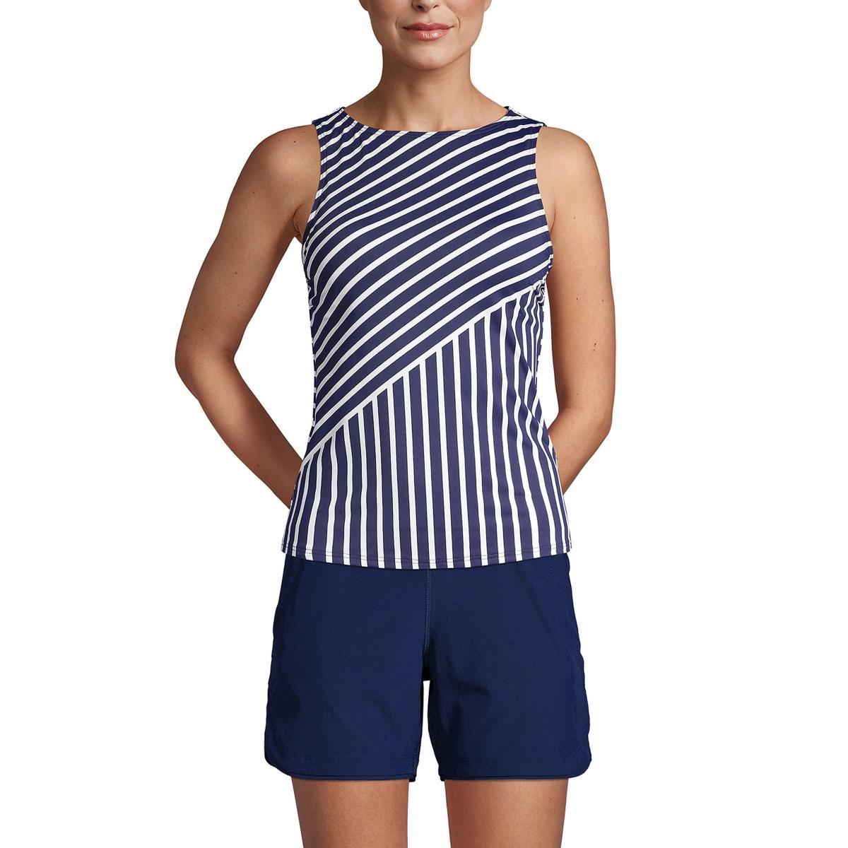 Plus Size Lands End UPF 50 Bust Minimizer Tankini Swimsuit Top, Womens Deep Blue Stripe Product Image