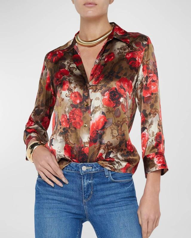 Floral Cheetah Dani Silk Blouse Product Image