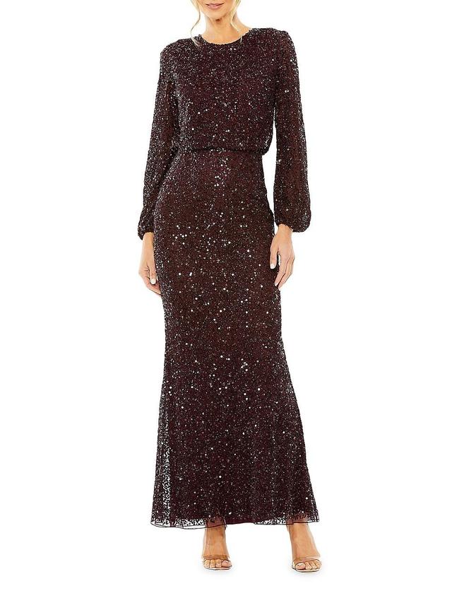 Womens Sequined Blouson Column Gown Product Image