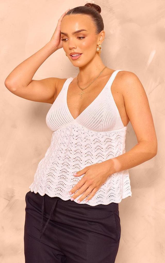 Maternity White Knit Cami Strap Long Top Product Image