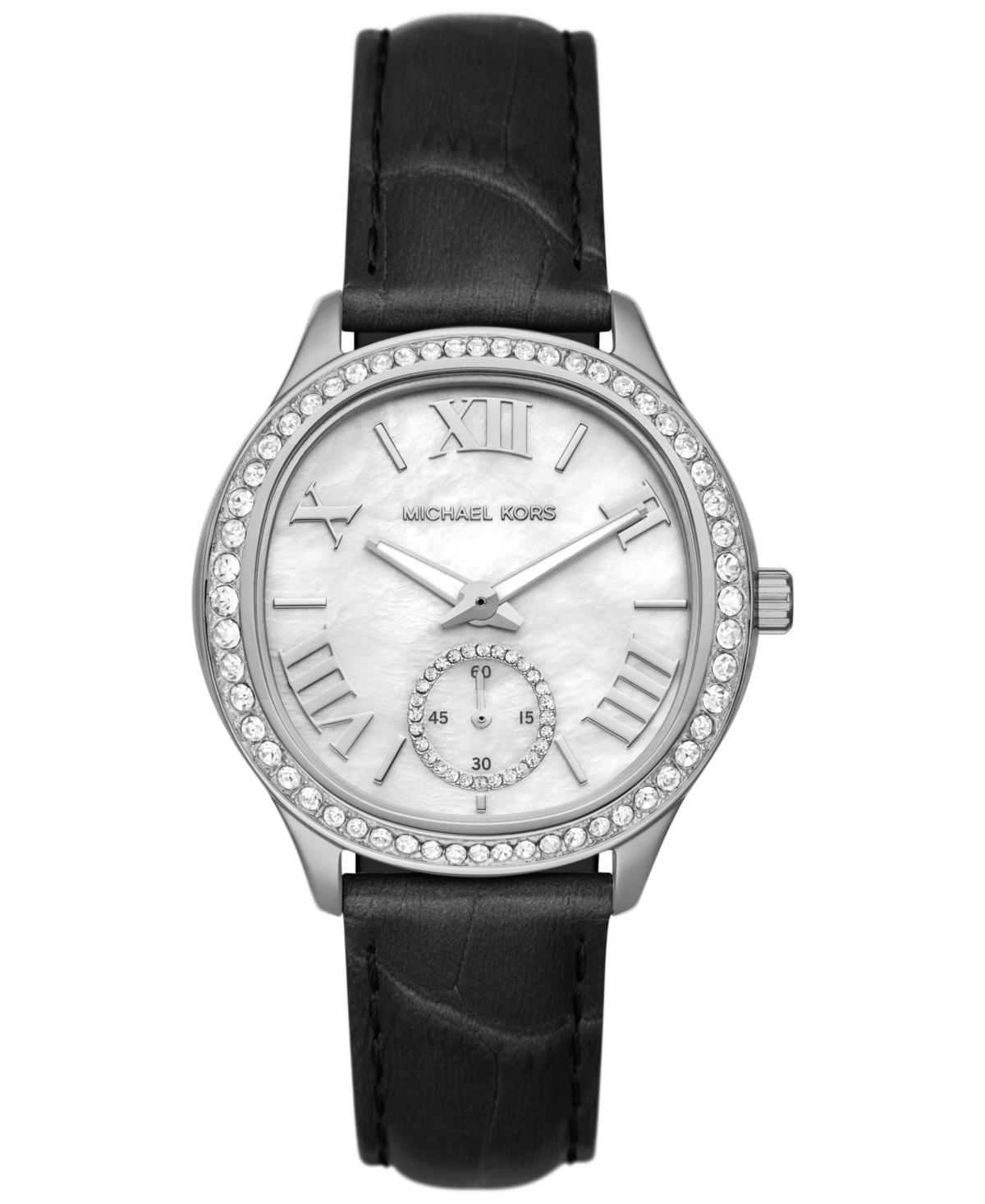 Michael Kors Womens Sage Three-Hand Black Croco Embossed Leather Watch 38mm Product Image