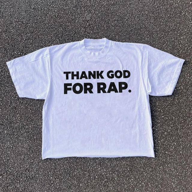 Vintage Thank God For Rap Graphic Casual Street Basketball T-Shirt Product Image