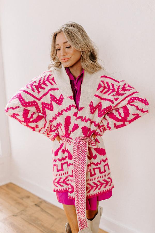 Cabin Cozy Knit Cardigan in Pink Product Image