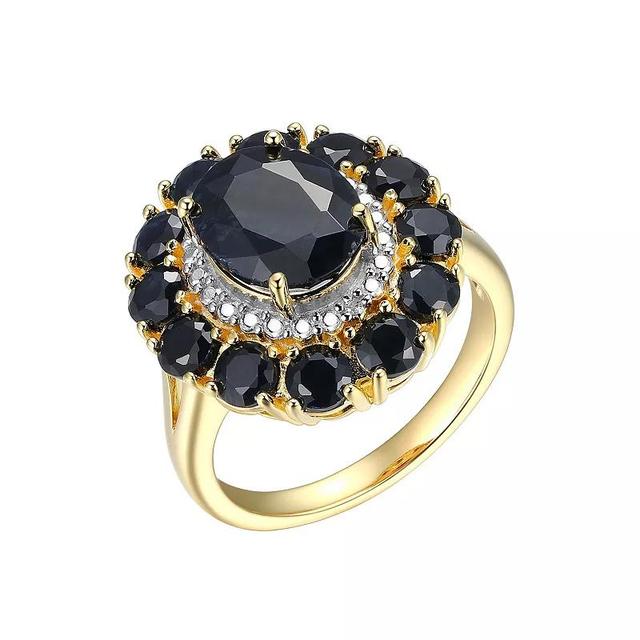 18k Gold Over Sterling Silver Black Sapphire and Diamond Accent Halo Ring, Womens Gold Tone Product Image