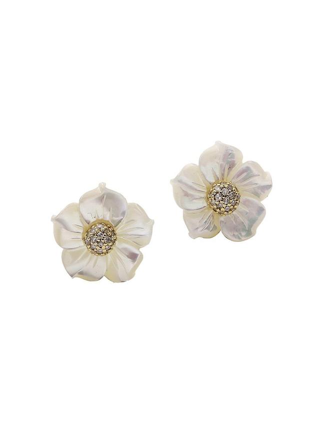 Womens Luxury 18K Gold, Diamond & Mother-Of-Pearl Stud Earrings Product Image