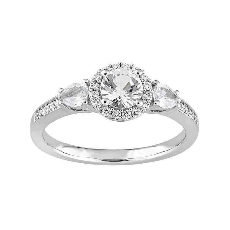 Stella Grace 14k White Gold White Sapphire & 1/8 Carat T.W. Diamond Halo Ring, Womens, 14k Whgold Product Image