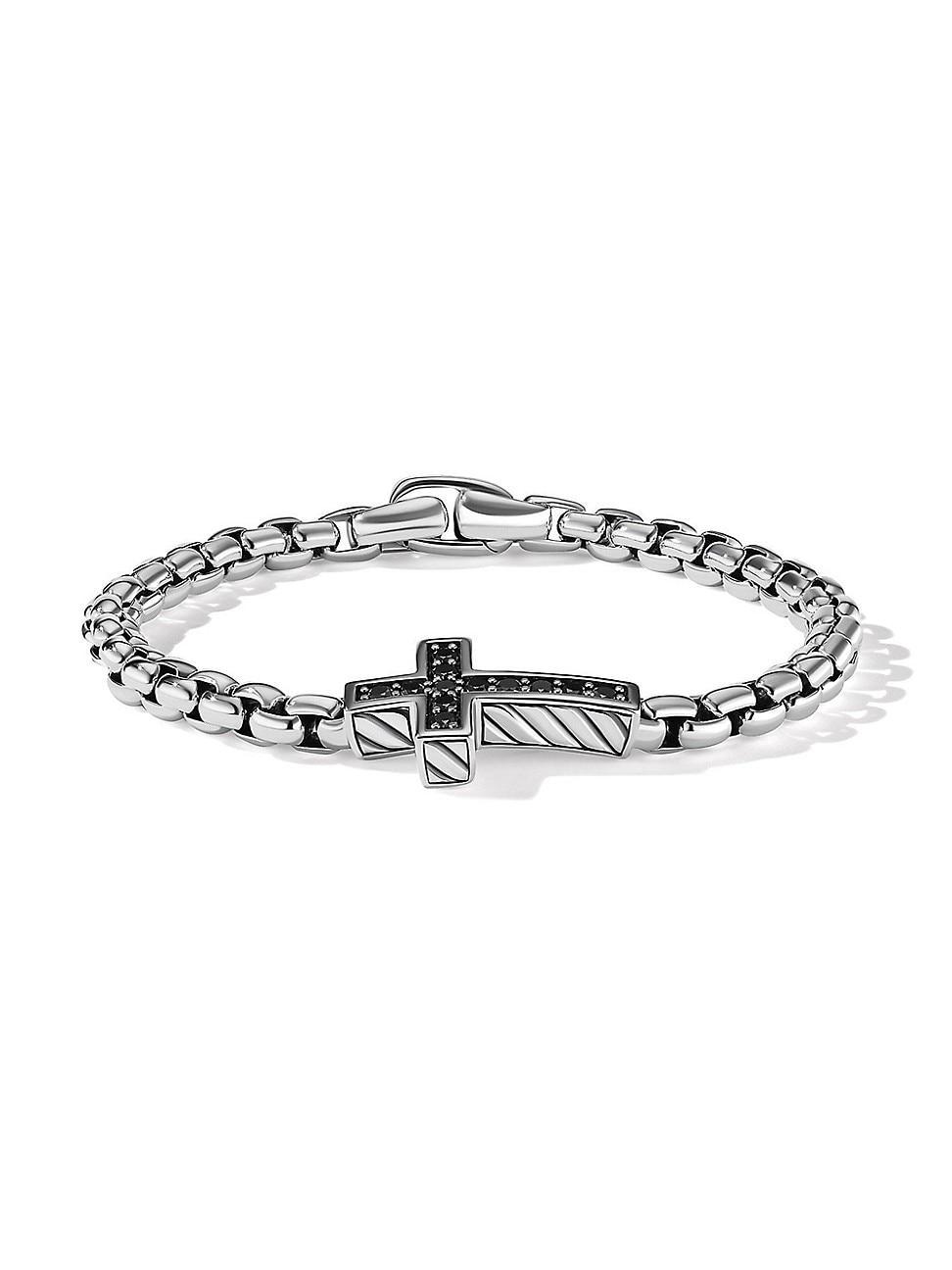 Mens Pave Cross Bracelet in Silver with Black Diamonds, 5mm, 7.5L Product Image