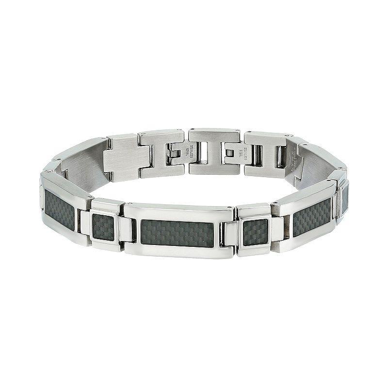 LYNX Stainless Steel Carbon Fiber Link Bracelet - Mens Silver Tone Product Image