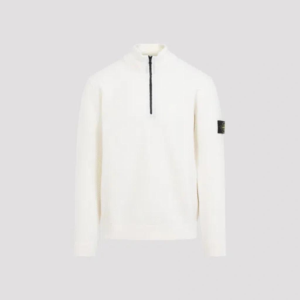 STONE ISLAND Compass-badge Polo-collar Jumper In White Product Image