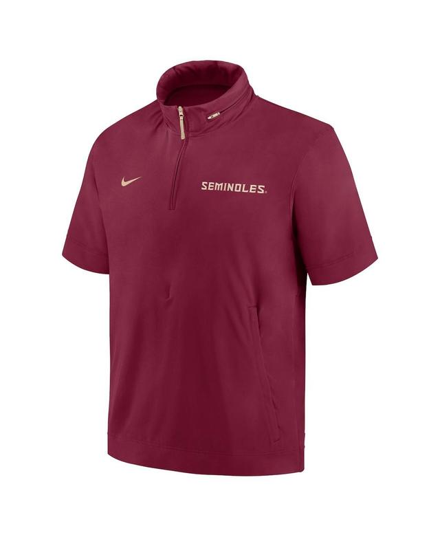 NIKE Men's Garnet Florida State Seminoles 2024 Sideline Coach Short Sleeve Half-zip Hoodie Jacket In Garnet,gold Product Image