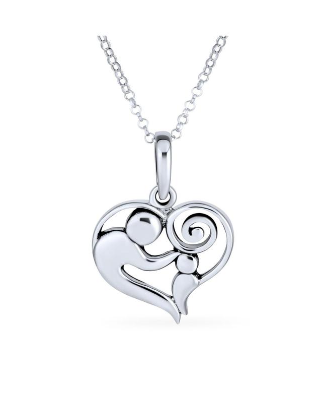 Bling Jewelry Family Loving Mother Son Or Daughter Heart Shape Mother And Child Necklace Pendant For Mom Women Wife Sterling Silver Product Image