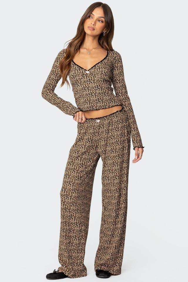 Lue Leopard Printed Ribbed Pants Product Image