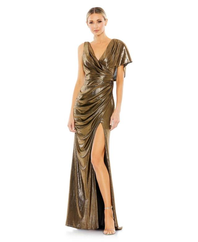 Ieena for Mac Duggal Metallic Draped Asymmetric Sheath Gown Product Image