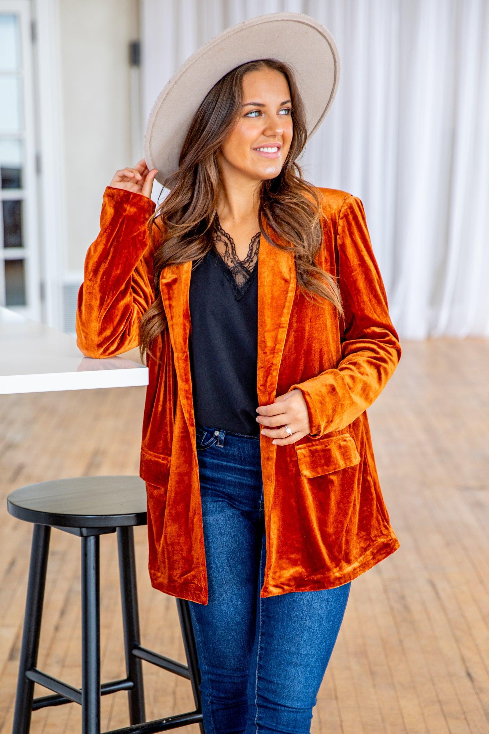 Burnt Orange Velvet Blazer Product Image