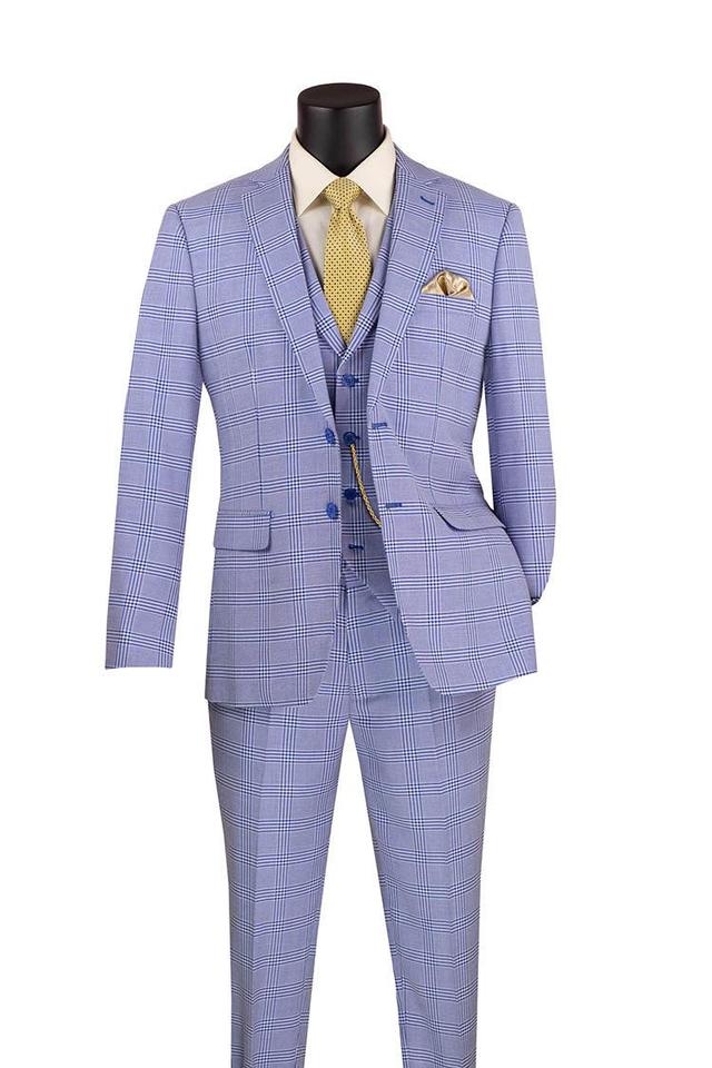 Slim Fit Suit Windowpane 3 Piece with Vest in Sky Blue Product Image