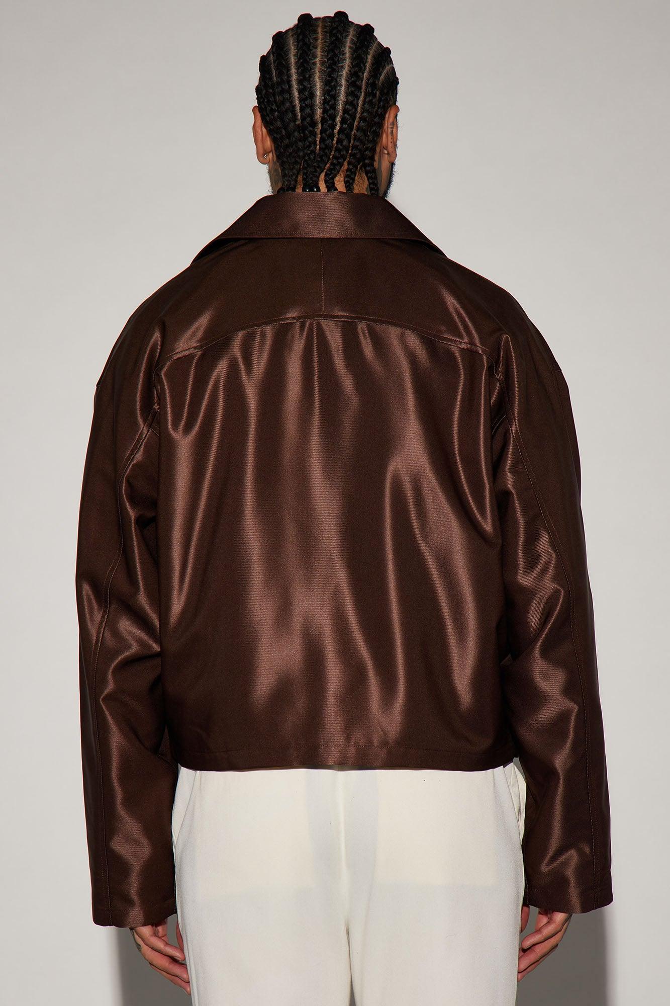 U Get Me Satin Cropped Jacket - Dark Brown Product Image