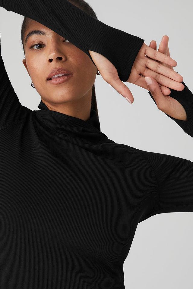 Alosoft Ribbed Frontrunner Long Sleeve - Black Product Image