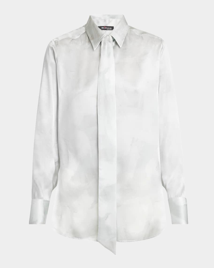 Neck-Tie Button-Down Silk Blouse Product Image