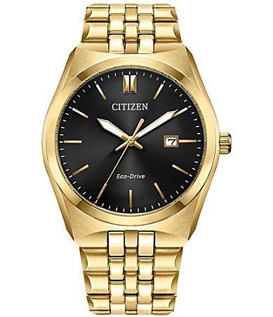 Citizen Mens Eco Drive Three Hand Gold Tone Stainless Steel Watch Product Image