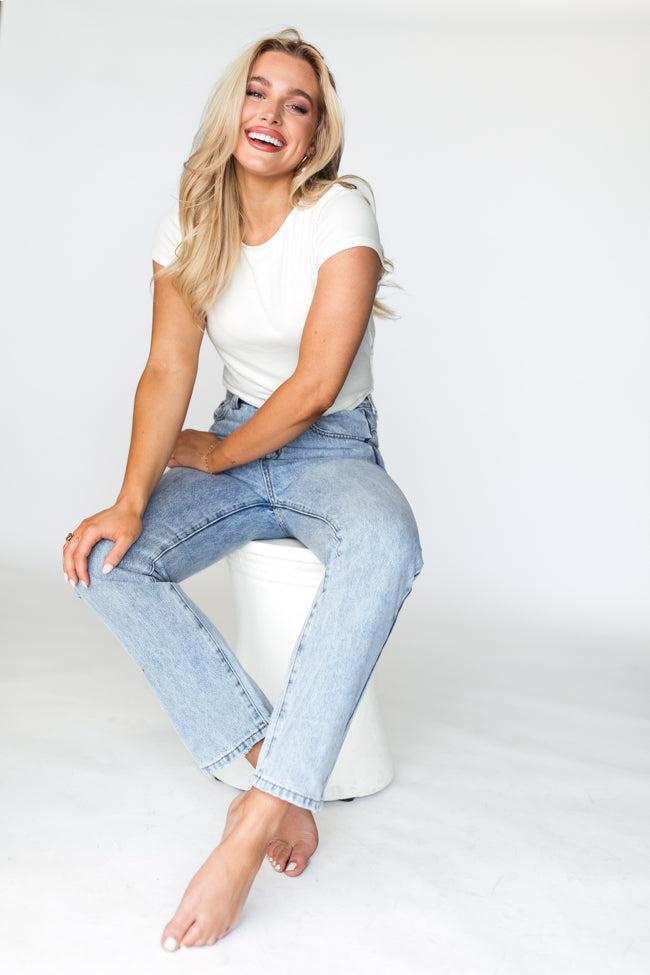 Megan Light Wash Straight Leg Mom Jeans Product Image