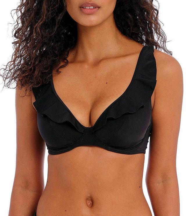 Freya Jewel Cove Hi-Apex Solid Plunge V-Neck Waterfall Edge Extended Bra Sizes Underwire Bikini Swim Top Product Image