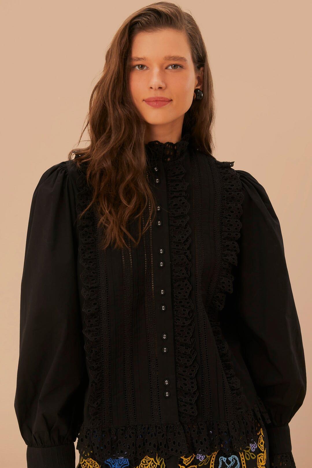 Black Lace And Pleat Blouse Product Image