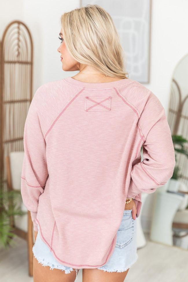 Believe In You Mauve Split V Neck Long Sleeve Top Product Image