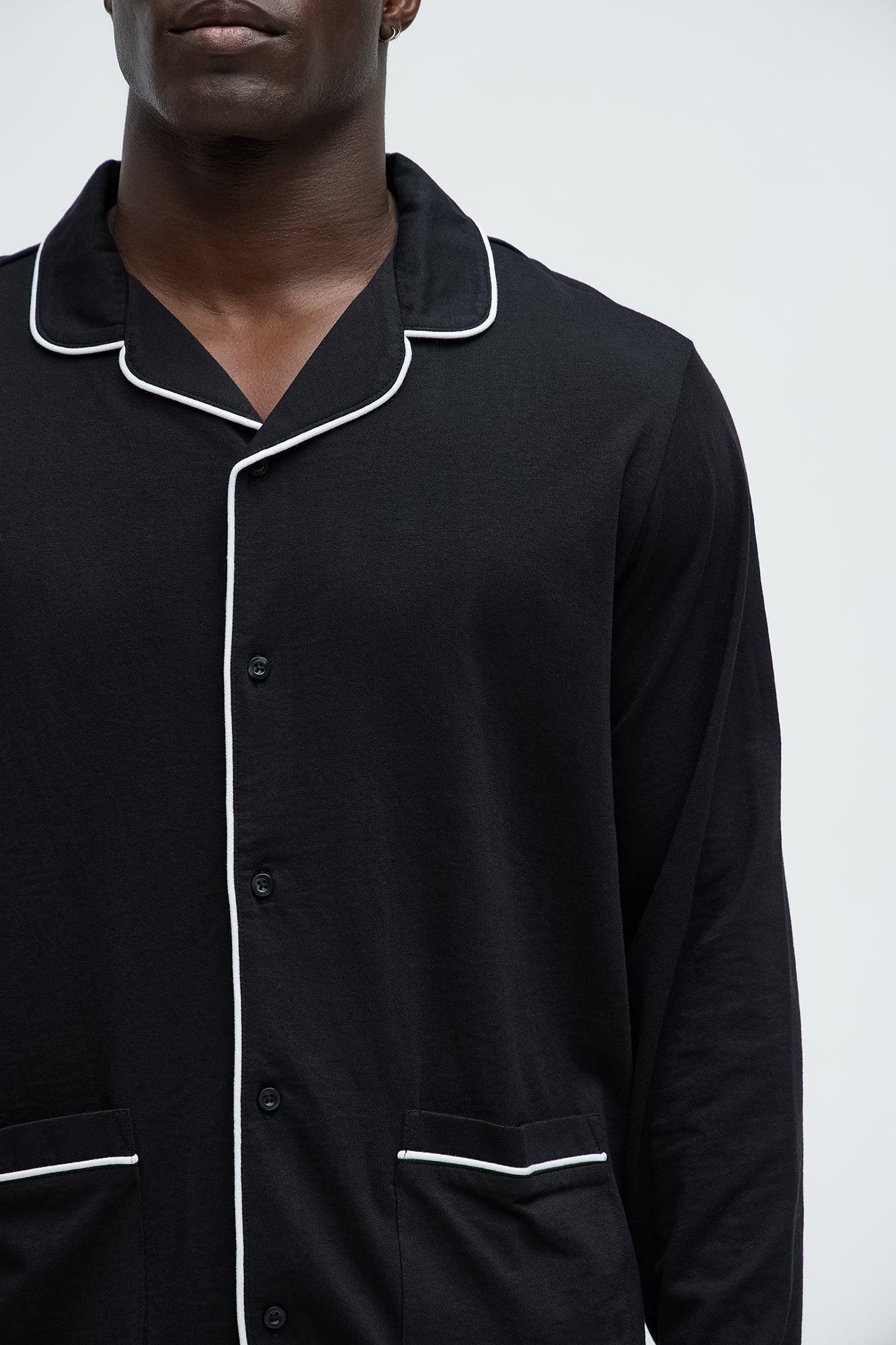 Modal Relaxed Pajama Long Sleeve - Black Product Image