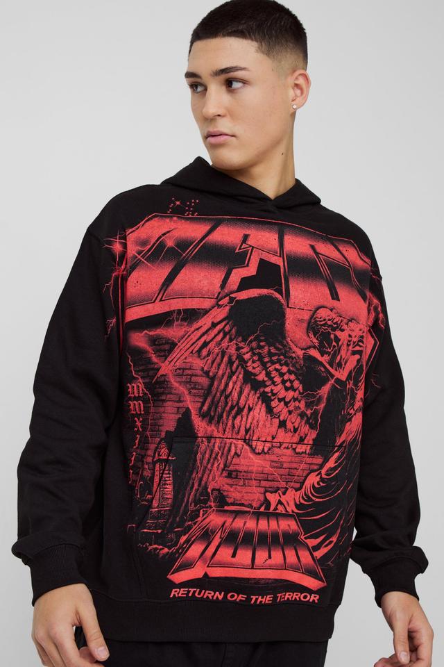 Oversized Large Scale Gothic Renaissance OFCL Graphic Hoodie | boohooMAN USA Product Image