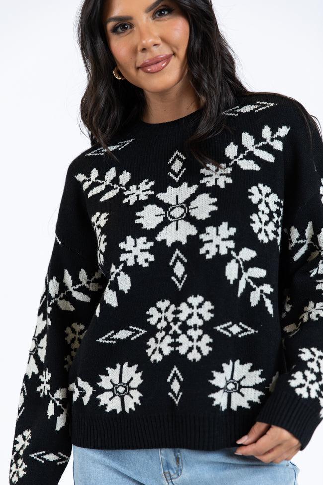 One More Shot Black Snowflake Printed Sweater FINAL SALE Product Image