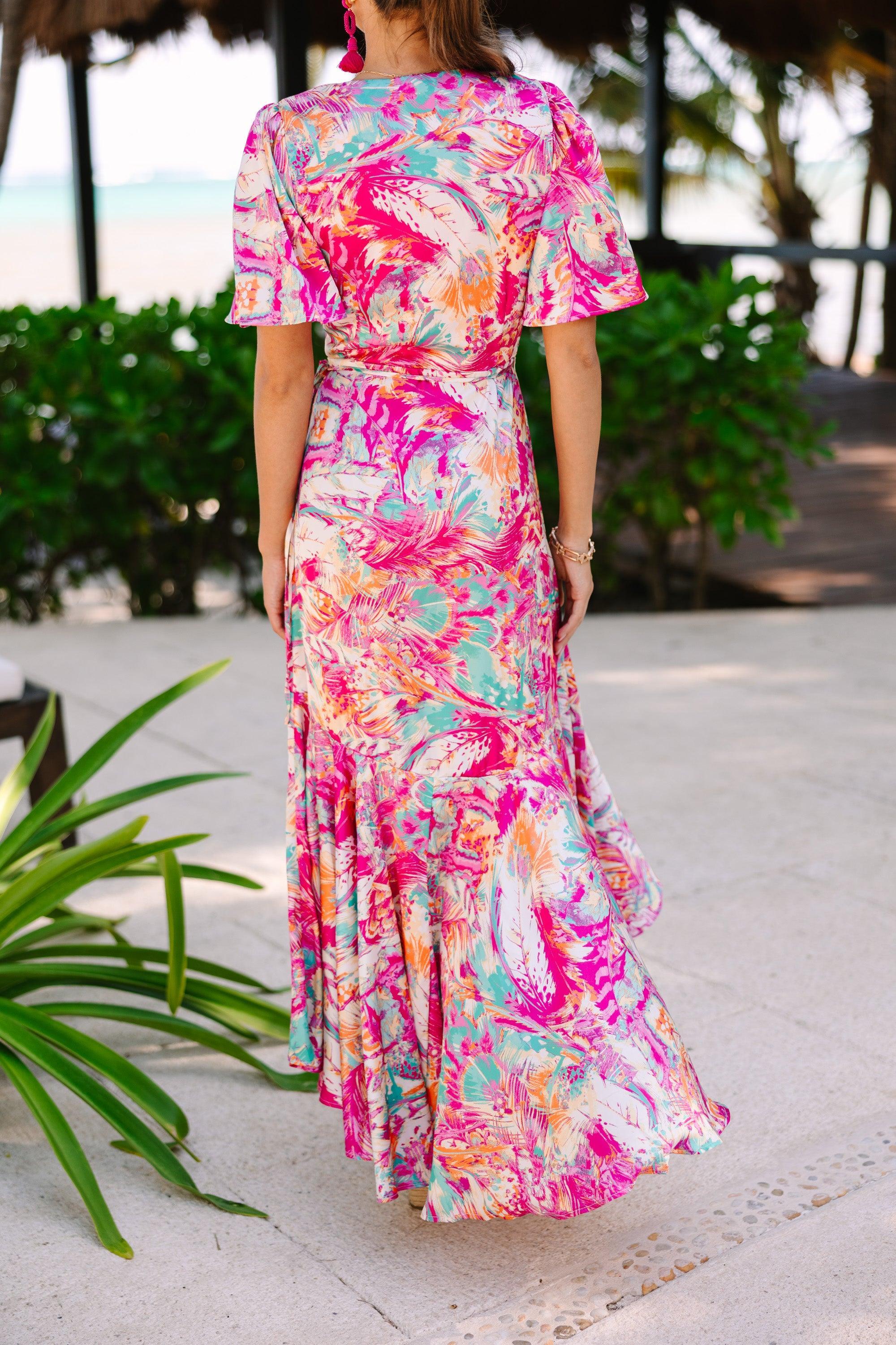 Tahiti Is Calling Fuchsia Pink Abstract Maxi Dress Female Product Image