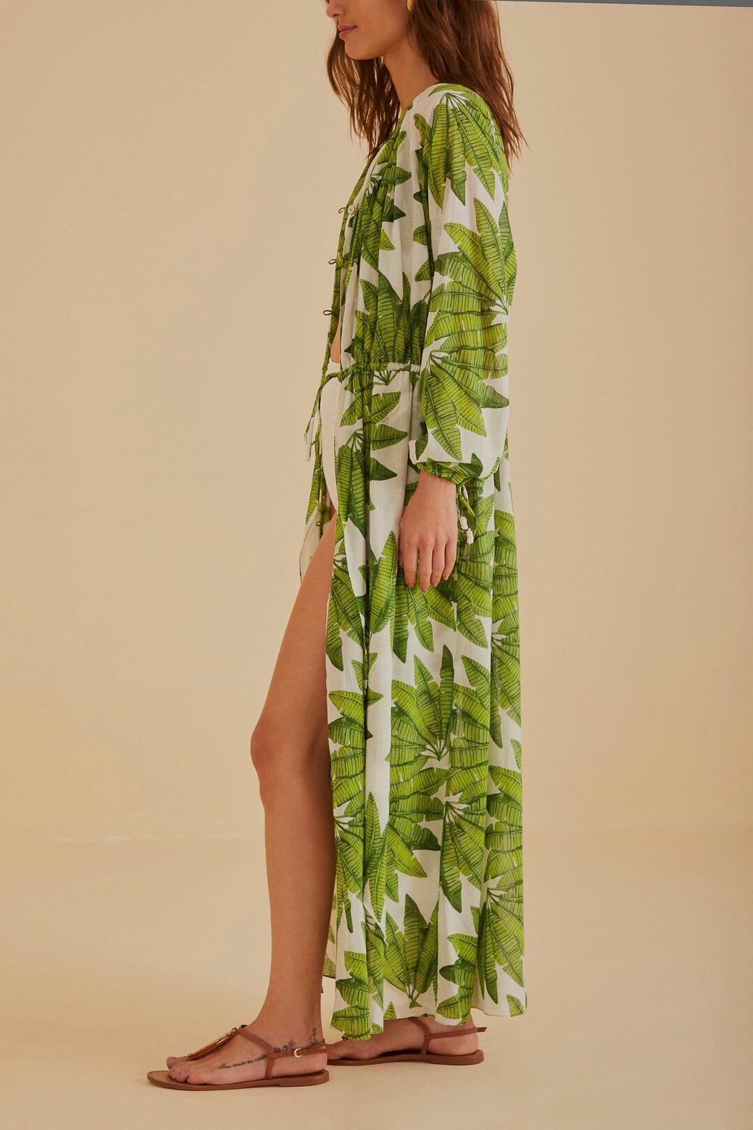 Off-White Palm Fan Maxi Dress, PALM FAN OFF-WHITE / S Product Image