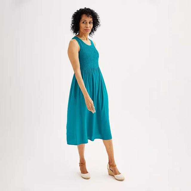 Womens Croft & Barrow Smocked Swing Midi Dress Exclusive Blue Product Image