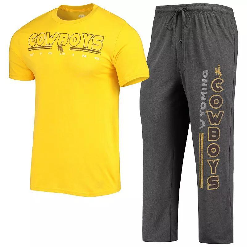 Mens Concepts Sport Heathered Charcoal/Gold Wyoming Cowboys Meter T-Shirt & Pants Sleep Set Product Image