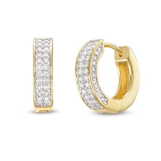 Men's 3/8 CT. T.w. Diamond Double Row Profile Huggie Hoop Earrings in 10K Gold Product Image