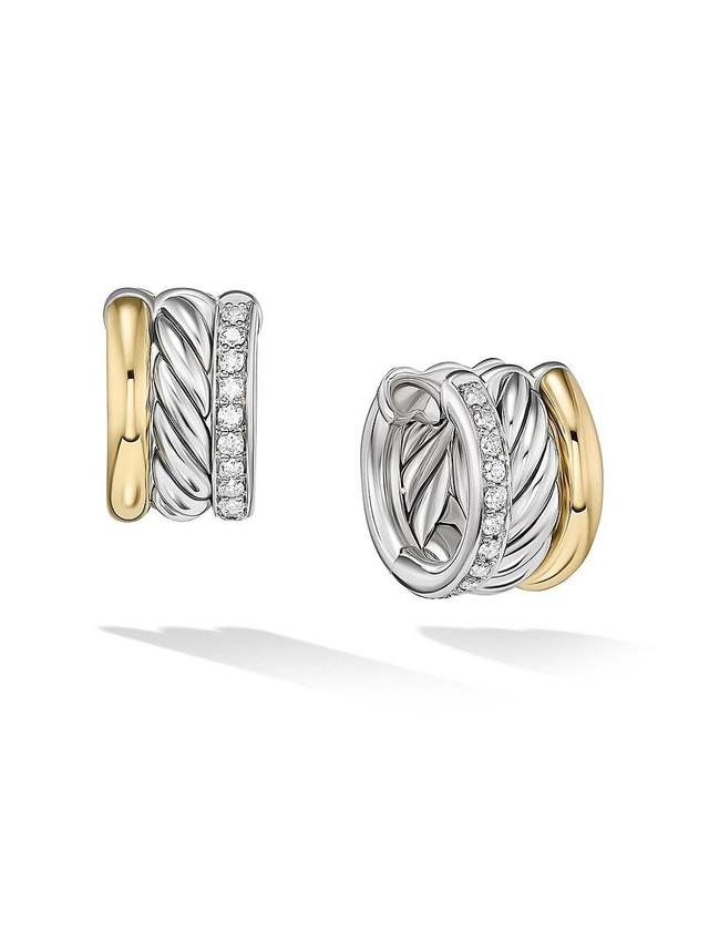 David Yurman Sterling Silver & 18K Yellow Gold Mercer Diamond Huggie Earrings Product Image