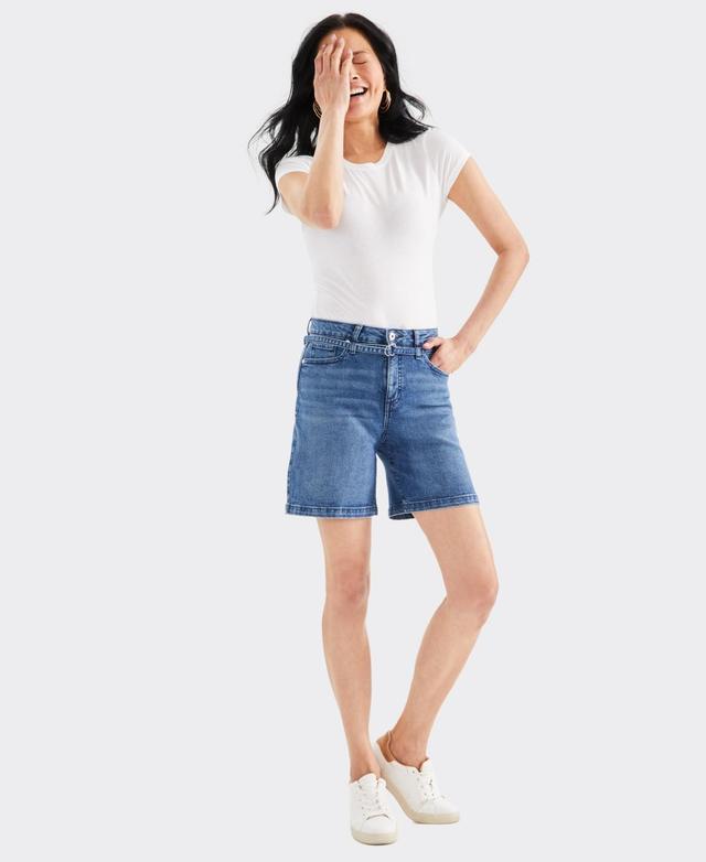 Style & Co Womens High-Rise Belted Cuffed Denim Shorts, Created for Macys Product Image