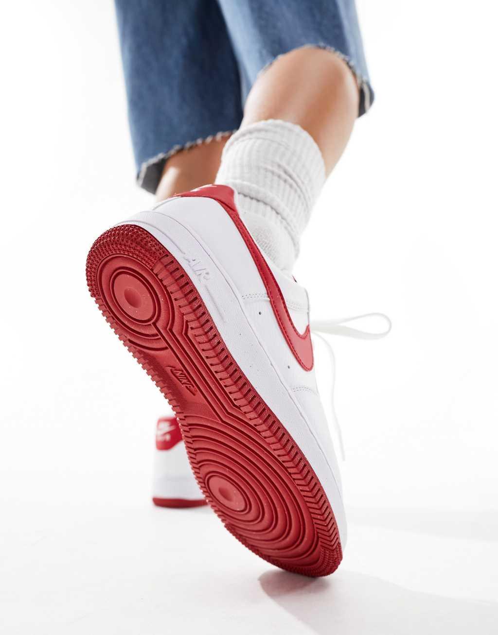 Nike Air Force 1 sneakers in white and red  Product Image