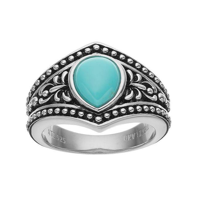 Sterling Silver Simulated Turquoise Cabochon Ring, Womens Blue Product Image