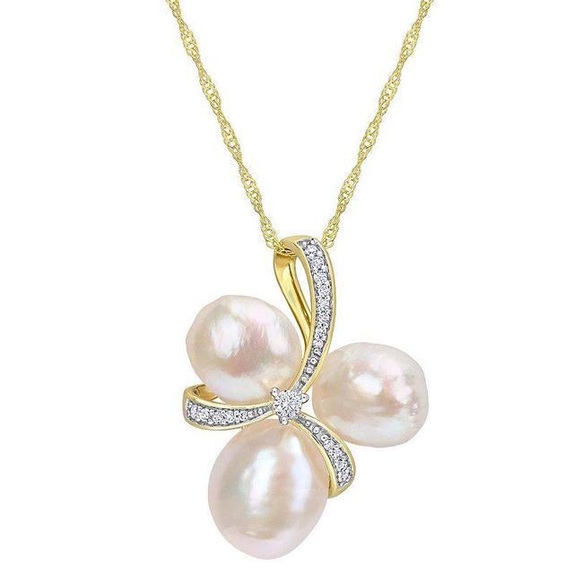 Stella Grace 14k Gold Freshwater Cultured Pearl & 1/10 Carat T.W. Diamond Bow Pendant Necklace, Womens Product Image