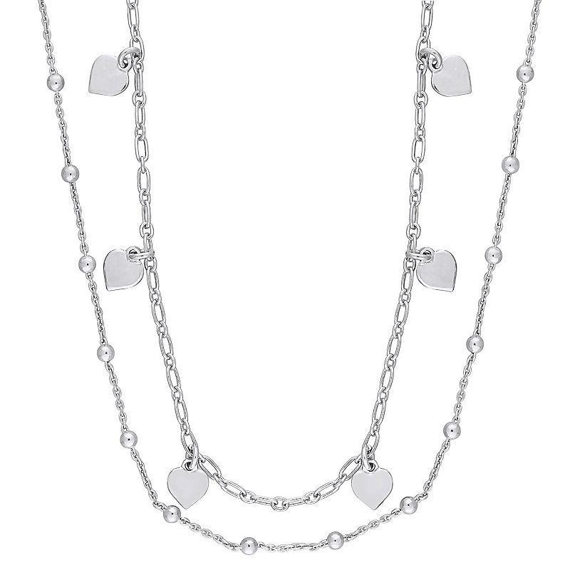 Stella Grace Sterling Silver Heart & Ball Bead Chain Double Strand Necklace, Womens Product Image