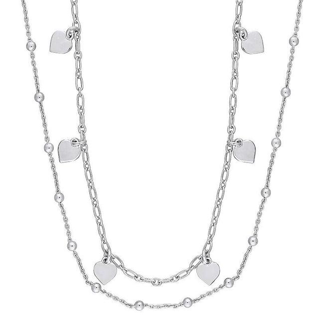 Stella Grace Sterling Silver Heart & Ball Bead Chain Double Strand Necklace, Womens Product Image