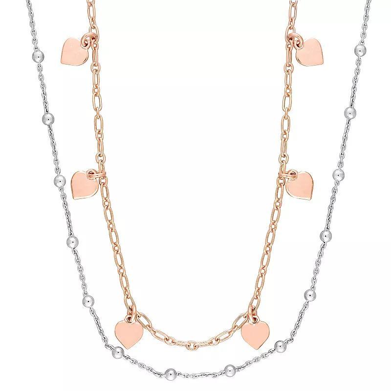 Stella Grace Sterling Silver Heart & Ball Bead Chain Double Strand Necklace, Womens Rose Gold Tone Product Image