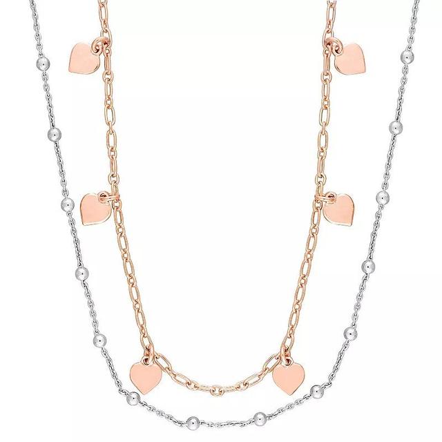 Stella Grace Sterling Silver Heart & Ball Bead Chain Double Strand Necklace, Womens Rose Gold Tone Product Image